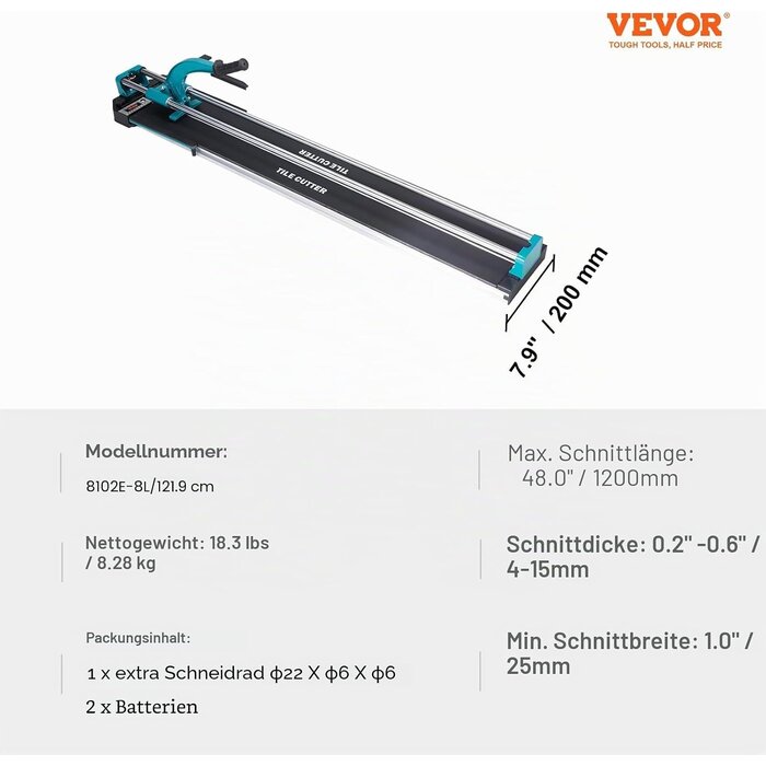 Vevor Profi-Fliesenschneider 1200 mm mit Infrarot - bis zu 35 % Rabatt sparen