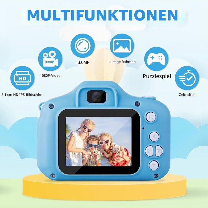 Digitale Kinderkamera 1080p mit 32GB SD-Karte - Blau - bis zu 32% günstiger