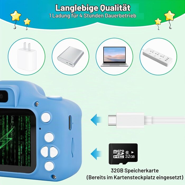 Digitale Kinderkamera 1080p mit 32GB SD-Karte - Blau - bis zu 32% günstiger