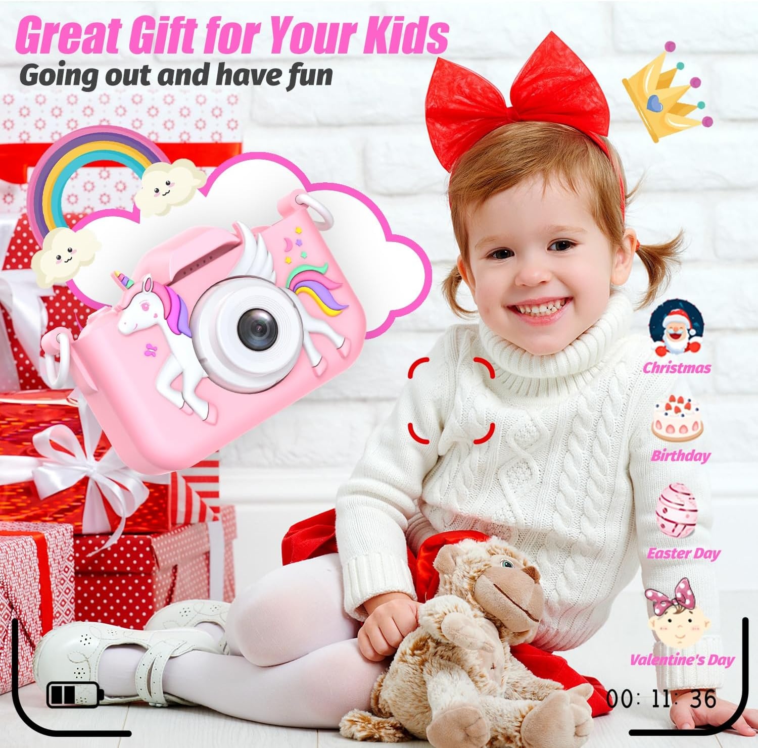 Kinderkamera Einhorn Pink 12MP HD mit 32GB - Jetzt bis zu 33% günstiger