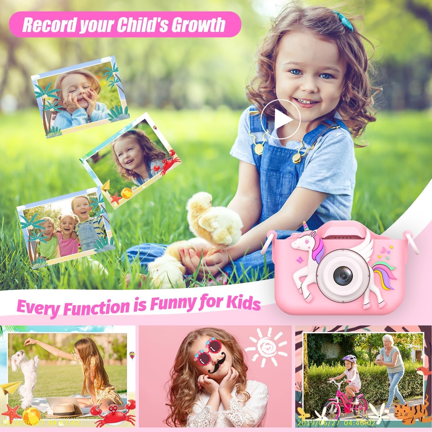 Kinderkamera Einhorn Pink 12MP HD mit 32GB - Jetzt bis zu 33% günstiger