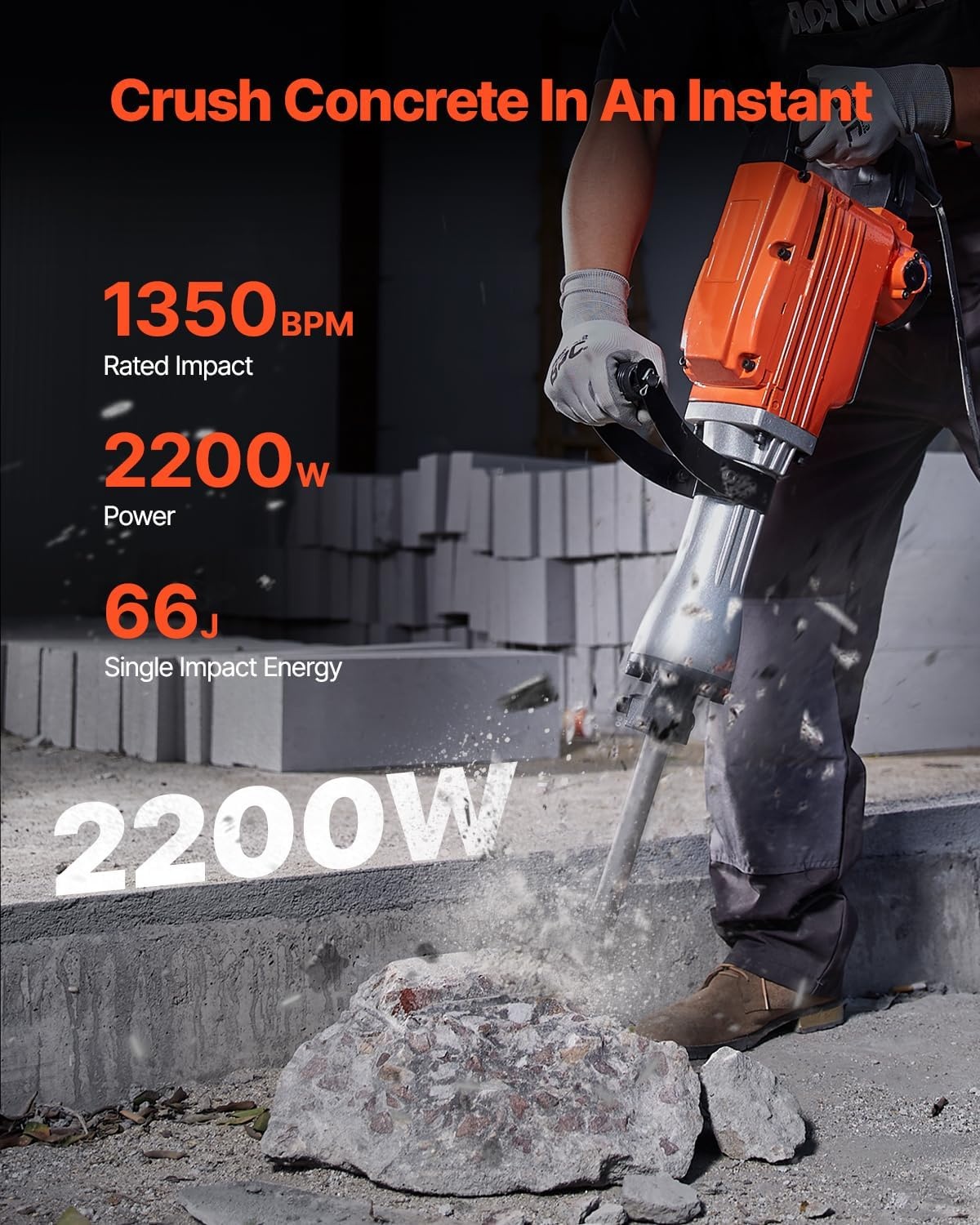 Vevor Profi-Abbruchhammer 2200W für Beton & Stein - bis zu 35% Rabatt