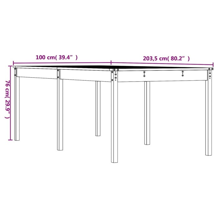 Vidaxl Großer Massivholz-Gartentisch aus Kiefer 203,5x100cm - bis zu 35% Rabatt