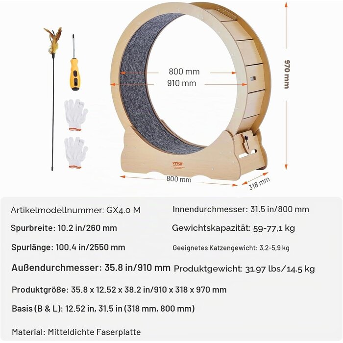 Vevor Katzenlaufrad 91 cm Holz - Leise & Stabil - Jetzt bis zu 34% günstiger