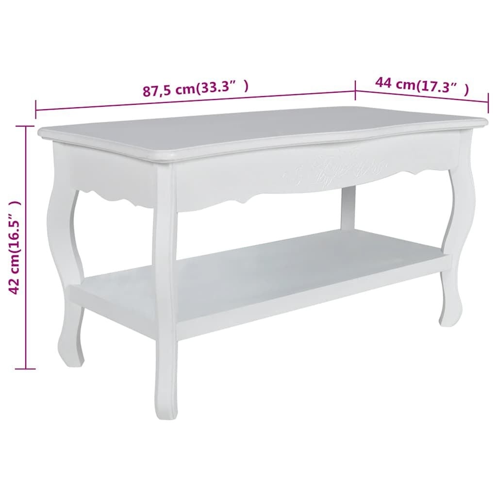 Vidaxl Couchtisch Weiß mit 2 Ablagen - 87,5x42x44 cm - 60% Rabatt
