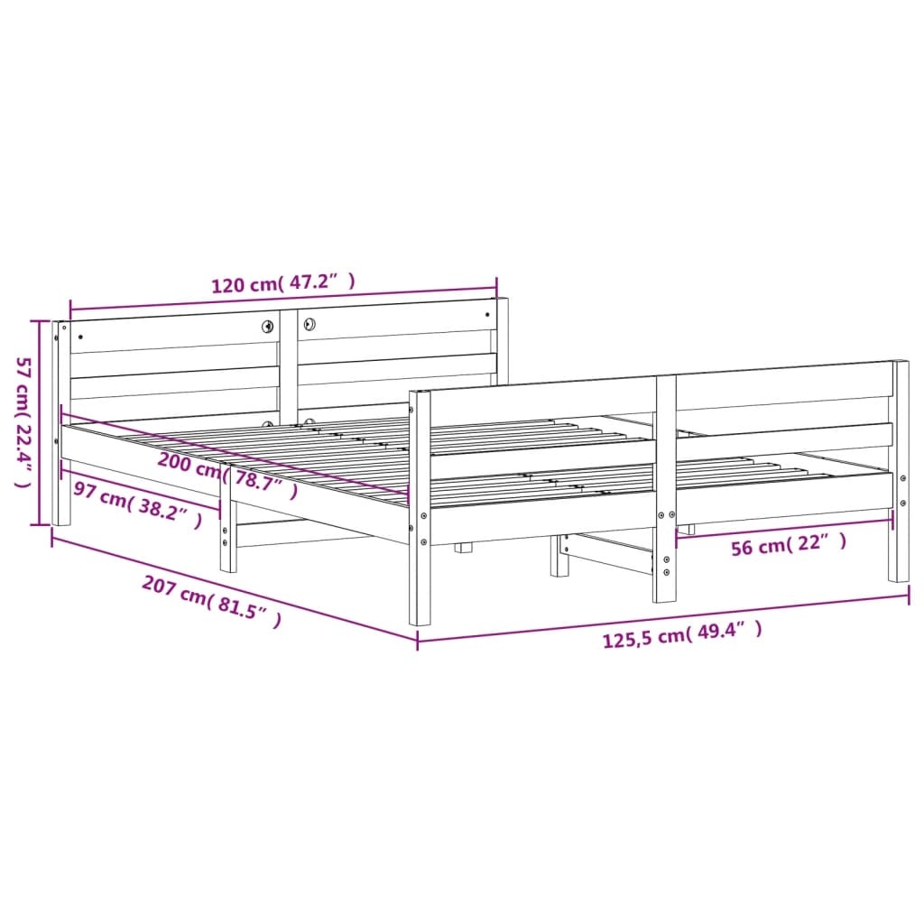 Vidaxl Massivholzbett Kiefer 120x200 cm - Natur - Outlet bis zu 35% reduziert