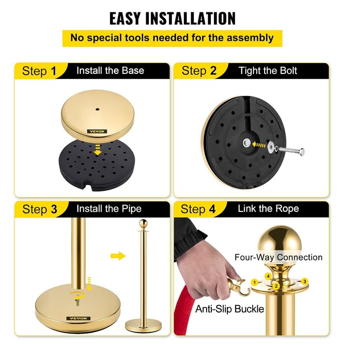 Absperrständer Set 4 Stk. mit Samtseilen - Gold - bis zu 34% Rabatt