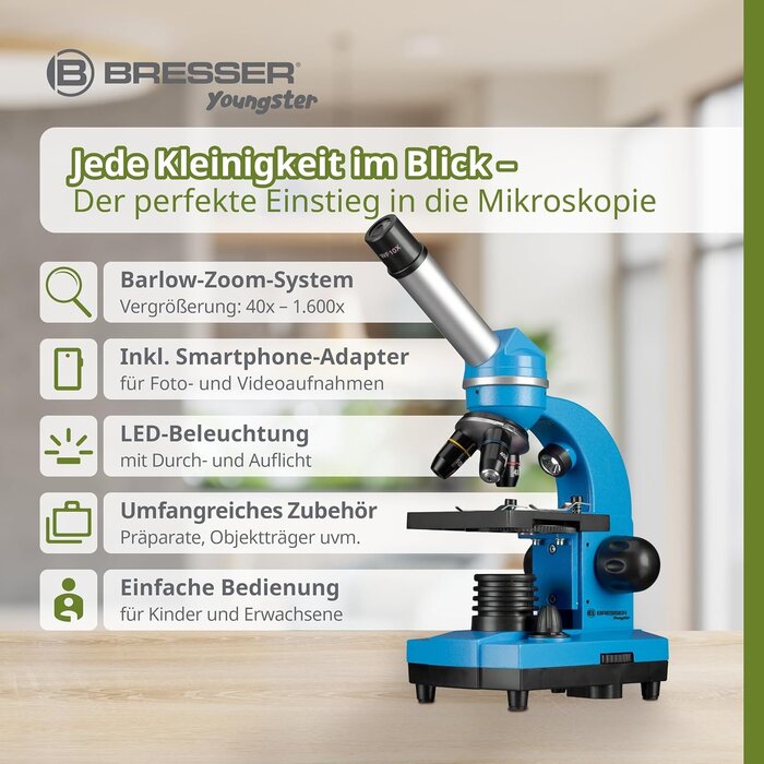 Schülermikroskop blau bis zu 1600x Zoom mit Smartphone-Adapter - bis zu 34% sparen