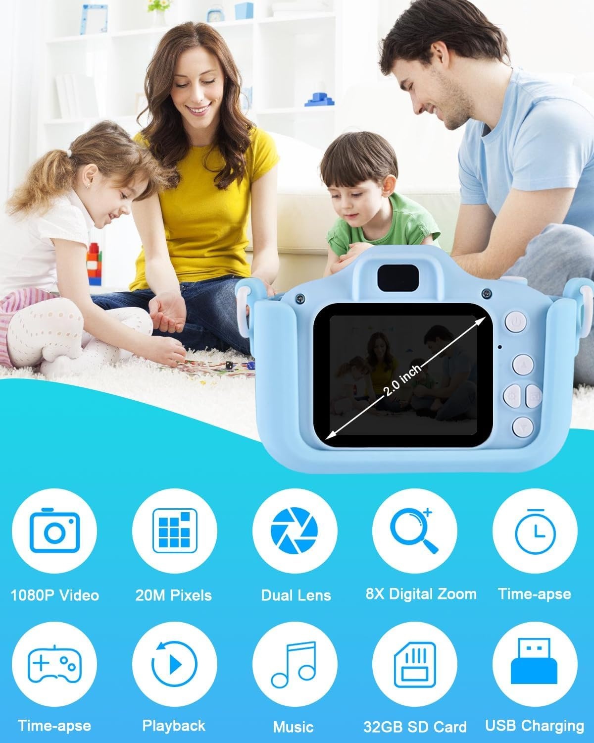 Kinder Digitalkamera 20MP mit 32GB SD-Karte - Blau - bis zu 31% Rabatt