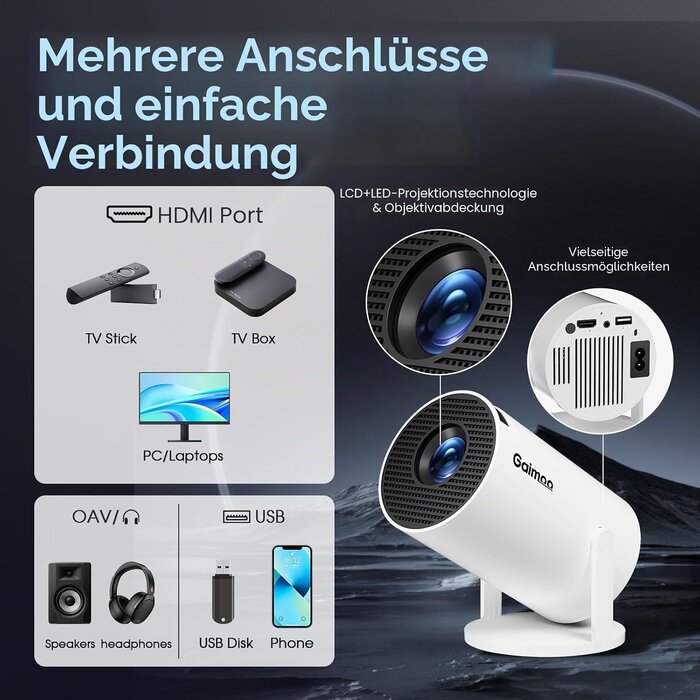 Mini Smart Beamer 4K Heimkino-Projektor Android WiFi 6 - bis zu 34% Rabatt