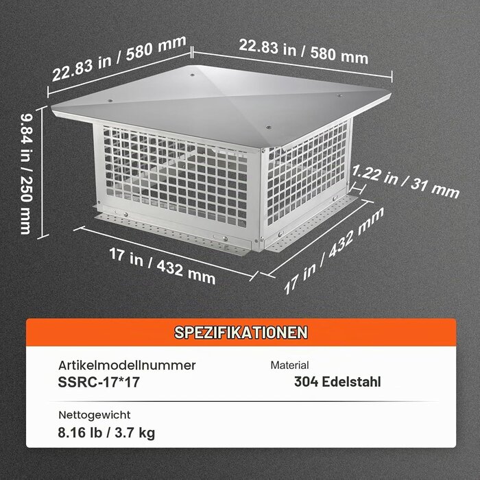 Schornsteinabdeckung Edelstahl 582x582 mm - Bis zu 35% Rabatt im Outlet