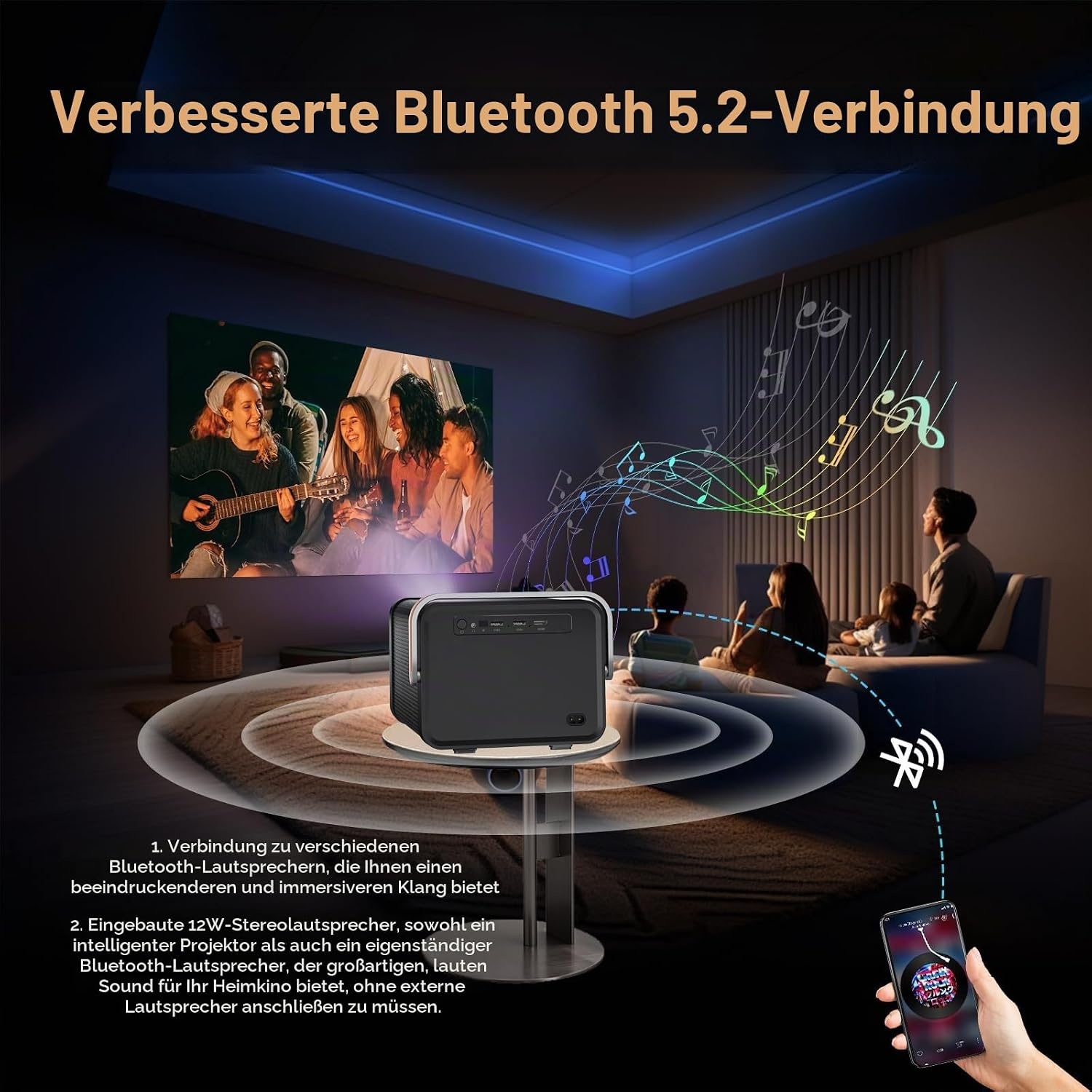 Tragbarer LED-Beamer 1080P FHD 4K WiFi 6 Schwarz-Rot M - 65% Rabatt