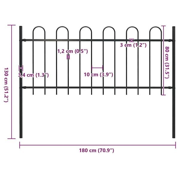 Gartenzaun mit Rundbogen 180 x 130 cm - Schwarz - Jetzt bis zu 33% Rabatt
