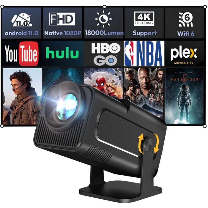 Mini Beamer Android 11 Full HD mit 180° Gimbal - Bis zu 34% Rabatt