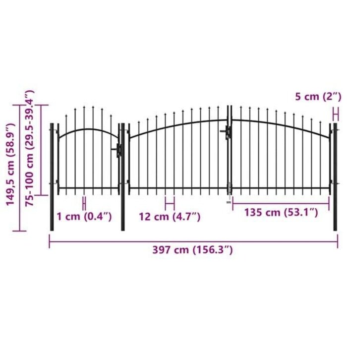 Vidaxl Gartentor 1,5 x 4 m - Schwarz - Pulverbeschichteter Stahl - bis zu 35% Rabatt