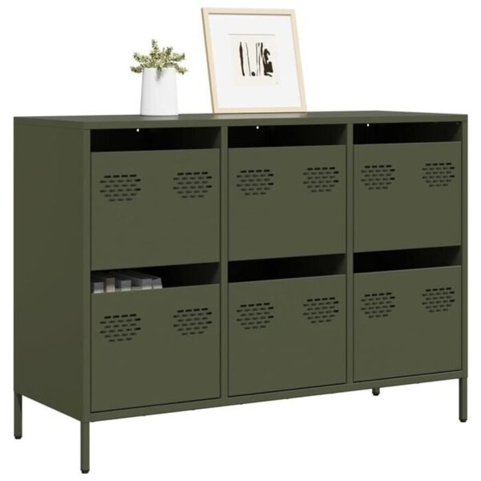 Vidaxl Sideboard aus Stahl mit 6 Schubladen - Olivgrün - Outlet mit bis zu 35% Rabatt