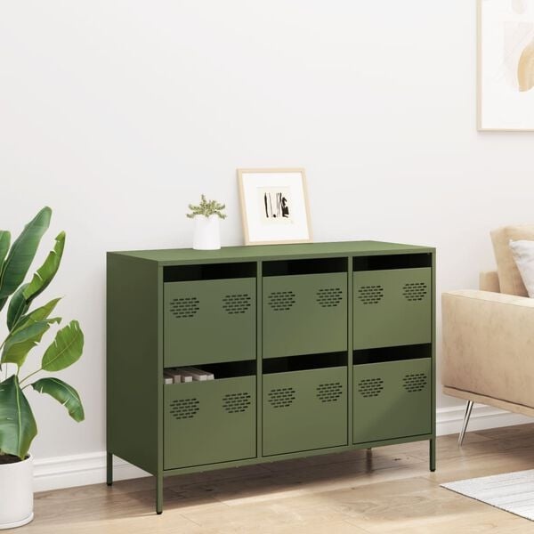 Vidaxl Sideboard aus Stahl mit 6 Schubladen - Olivgrün - Outlet mit bis zu 35% Rabatt