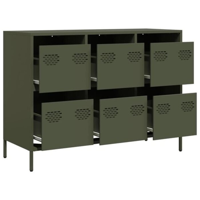 Vidaxl Sideboard aus Stahl mit 6 Schubladen - Olivgrün - Outlet mit bis zu 35% Rabatt