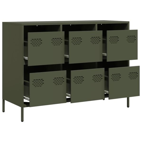 Vidaxl Sideboard aus Stahl mit 6 Schubladen - Olivgrün - Outlet mit bis zu 35% Rabatt