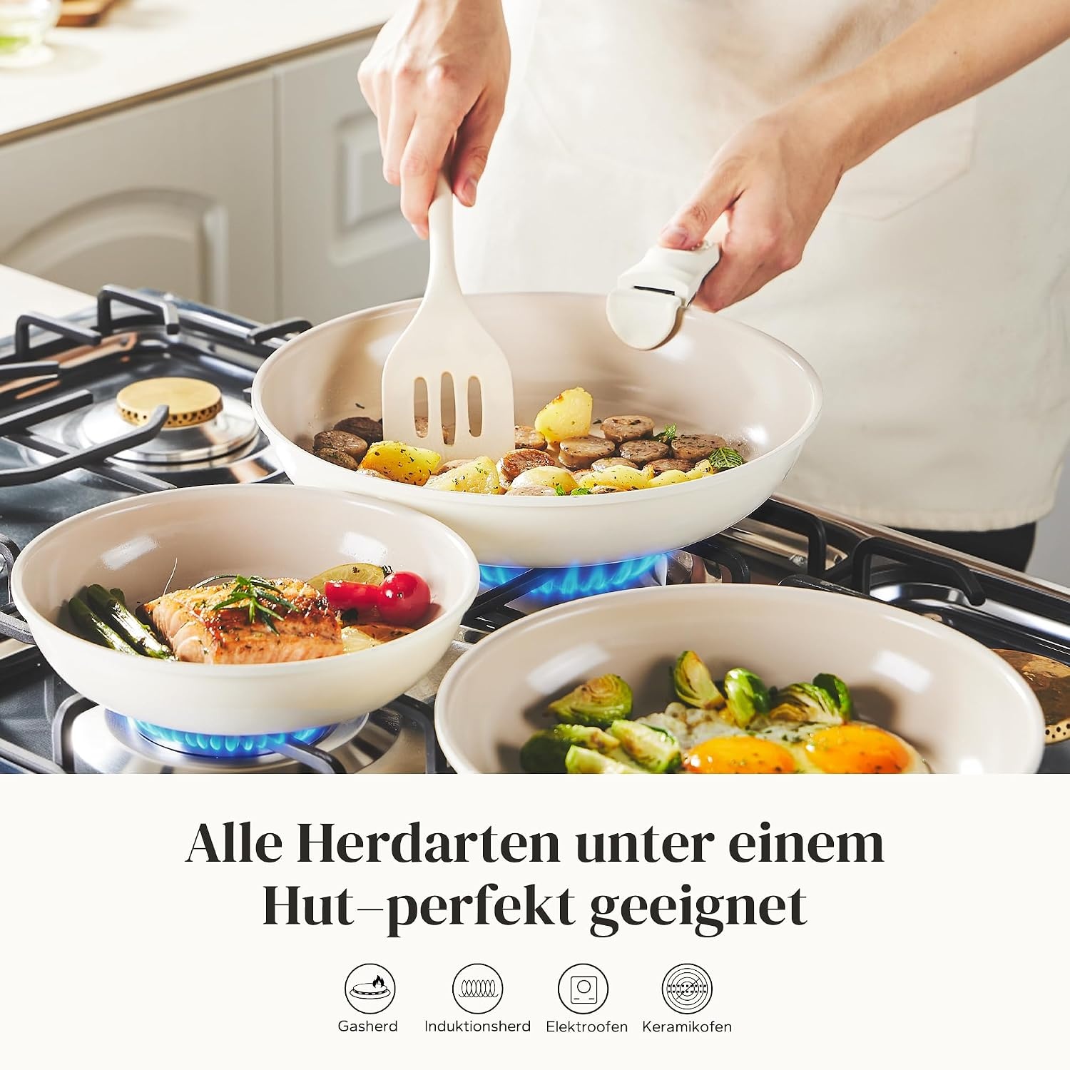 Keramik-Pfannenset 6-tlg. mit abnehmbarem Griff - bis zu 34% Rabatt