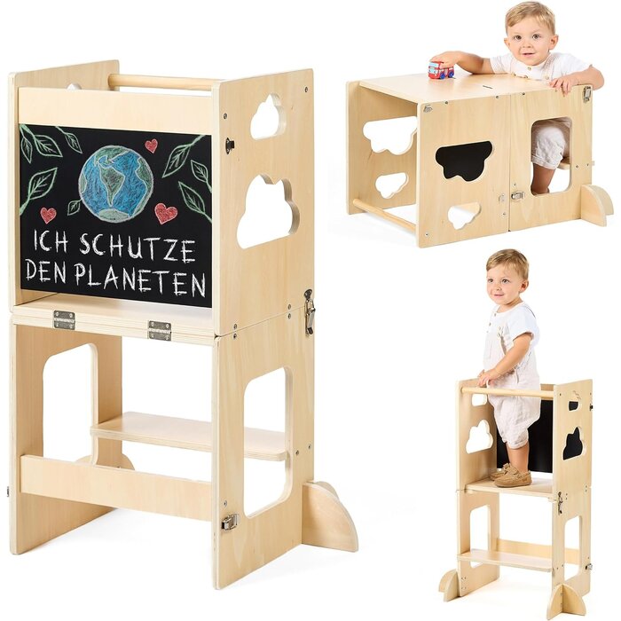 3-in-1 Lernturm aus Naturholz - Küchenhelfer & Schreibtisch - bis zu 29% Rabatt