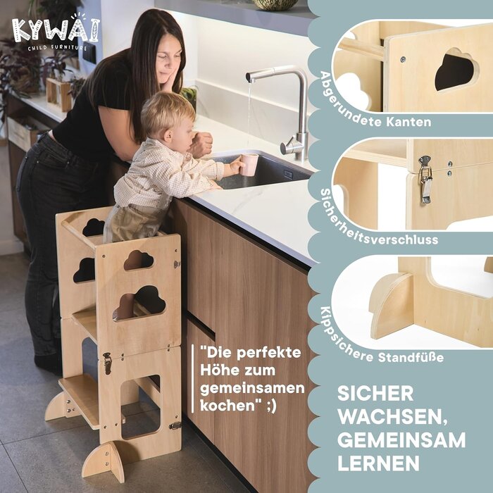 3-in-1 Lernturm aus Naturholz - Küchenhelfer & Schreibtisch - bis zu 29% Rabatt