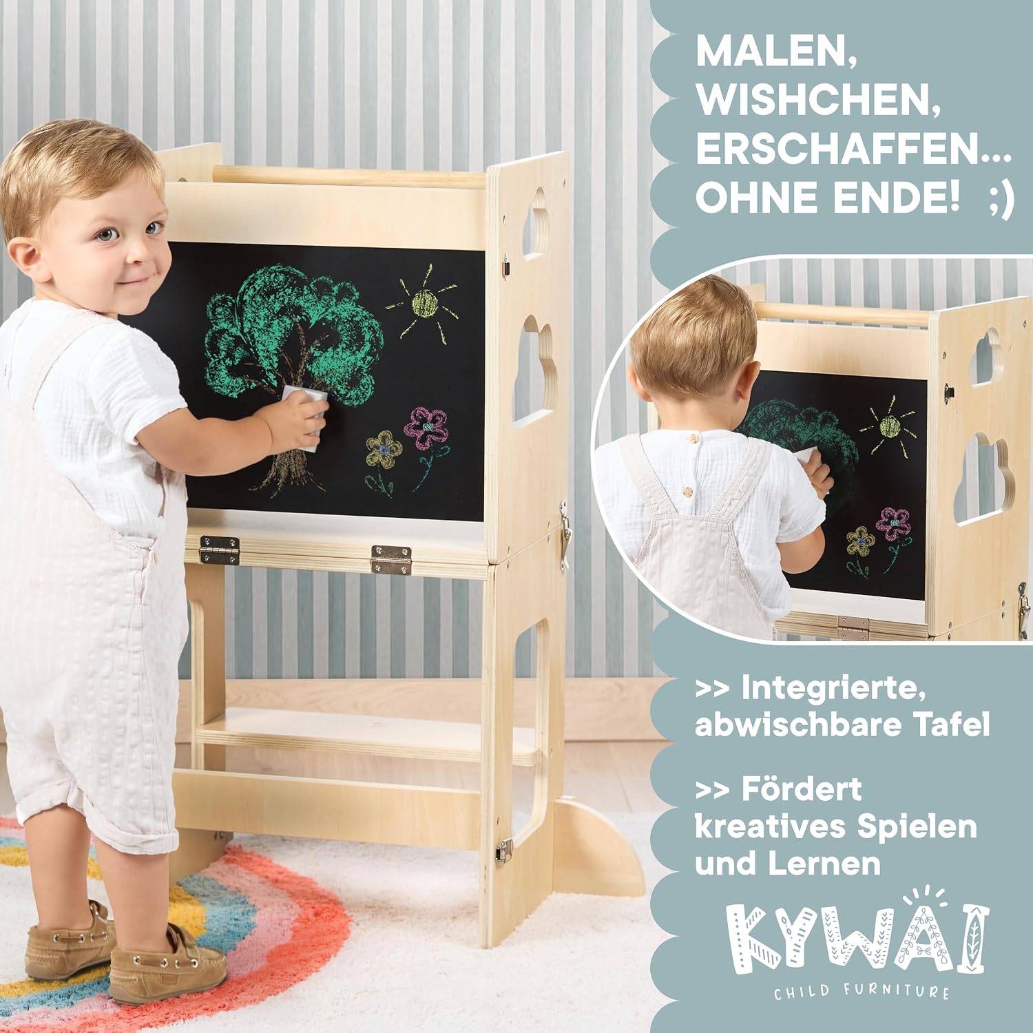 3-in-1 Lernturm aus Naturholz - Küchenhelfer & Schreibtisch - bis zu 29% Rabatt