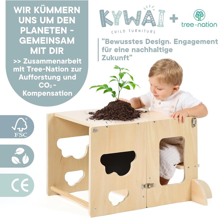 3-in-1 Lernturm aus Naturholz - Küchenhelfer & Schreibtisch - bis zu 29% Rabatt