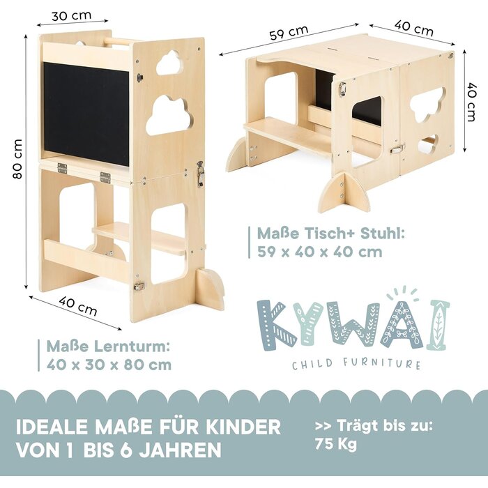 3-in-1 Lernturm aus Naturholz - Küchenhelfer & Schreibtisch - bis zu 29% Rabatt