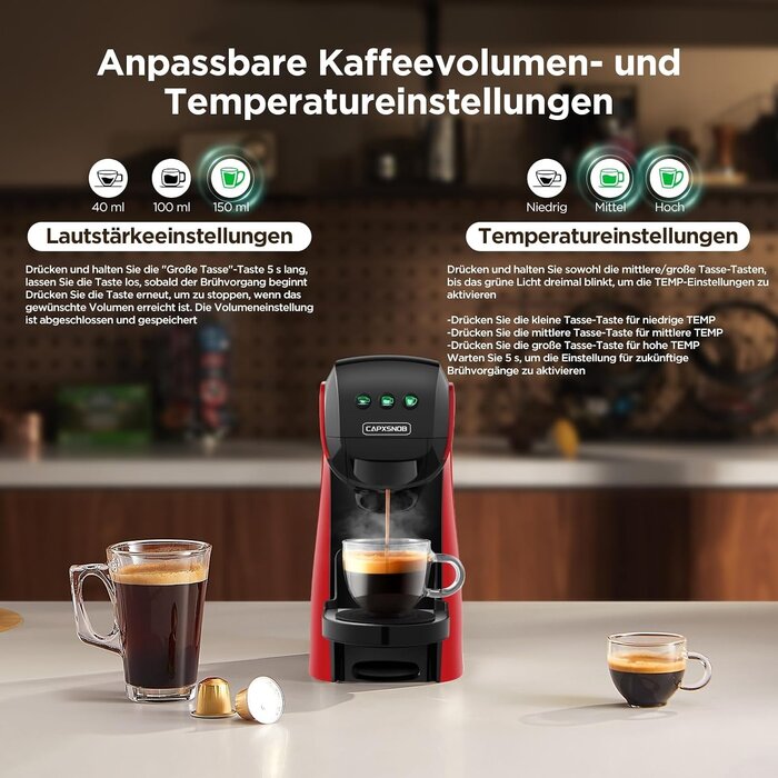 5-in-1 Kapsel-Kaffeemaschine, 20 Bar, Rot - jetzt bis zu 35% sparen
