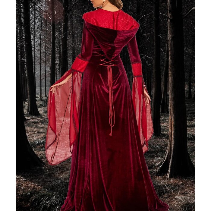 Mittelalterliches Renaissance-Kleid mit Kapuze, Rot, XXL - bis zu 28% sparen