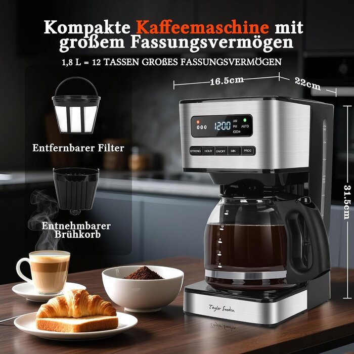 Filterkaffeemaschine 1,8L, 12 Tassen, programmierbar - bis zu 33% Rabatt
