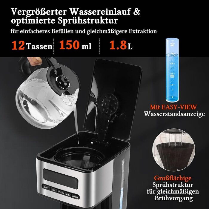 Filterkaffeemaschine 12 Tassen, 1,8L, Timer, Eiskaffee-Modus - bis zu 33% sparen