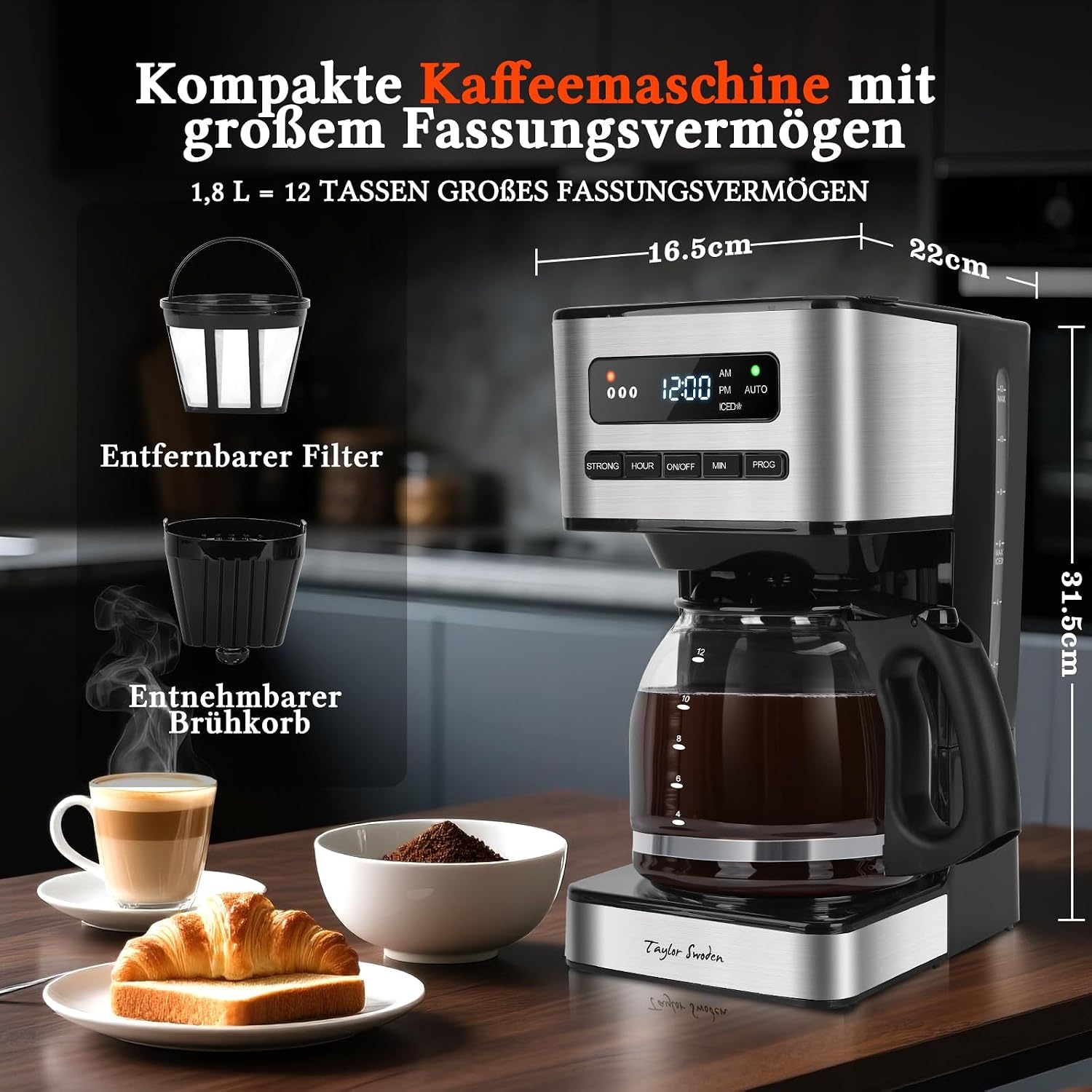 Filterkaffeemaschine 12 Tassen, 1,8L, Timer, Eiskaffee-Modus - bis zu 33% sparen