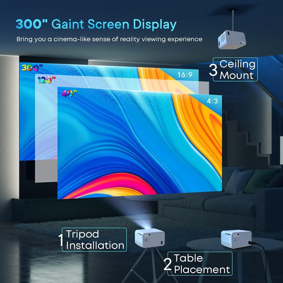 Full HD Beamer 1080P Android 9.0 - Heimkino bis 300 Zoll - bis zu 35% Rabatt