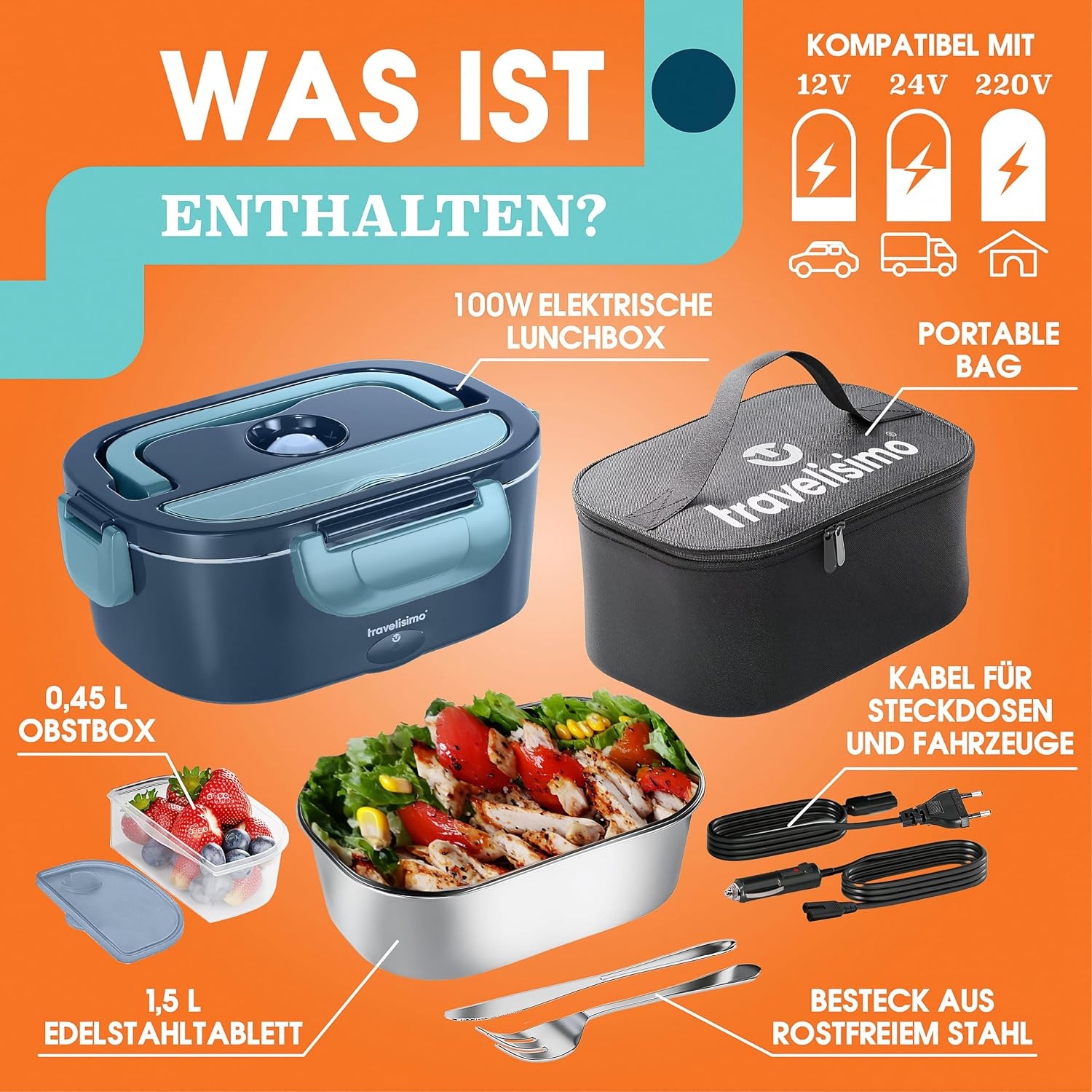Elektrische Lunchbox 1,5L Edelstahl | Jetzt bis zu 32% sparen