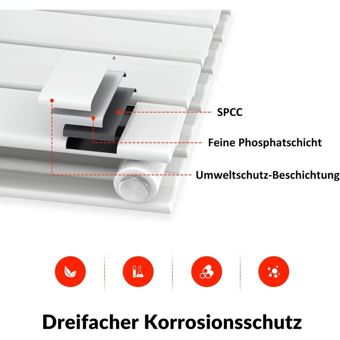 Design-Flachheizkörper 1200x465 mm, 950 W - Weiß, doppellagig - bis zu 35% Rabatt