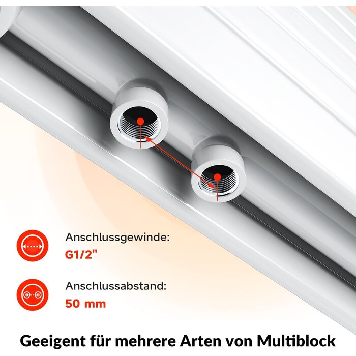 Design-Flachheizkörper 1200x465 mm, 950 W - Weiß, doppellagig - bis zu 35% Rabatt