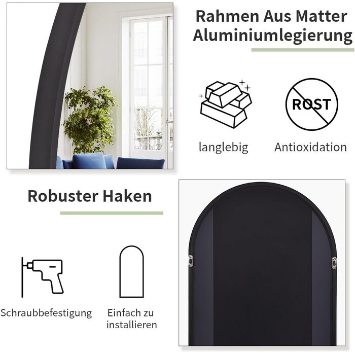 Bogenspiegel Schwarz 65x179 cm | Stand- & Wandspiegel | bis zu 34% Rabatt