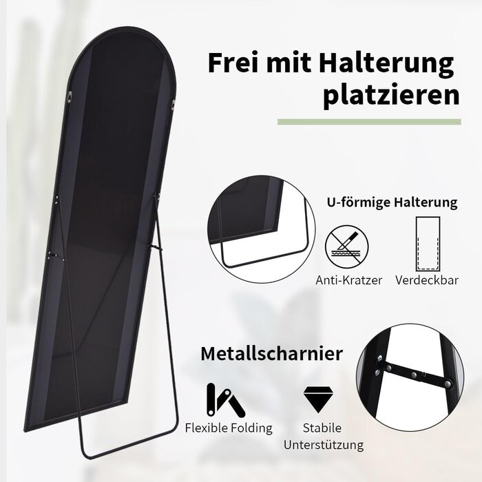 Bogenspiegel Schwarz 65x179 cm | Stand- & Wandspiegel | bis zu 34% Rabatt
