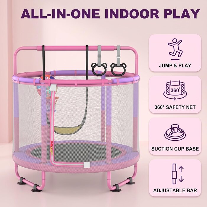 Kindertrampolin mit Spielset 1,2m Rosa-Lila - Jetzt bis zu 34% günstiger!