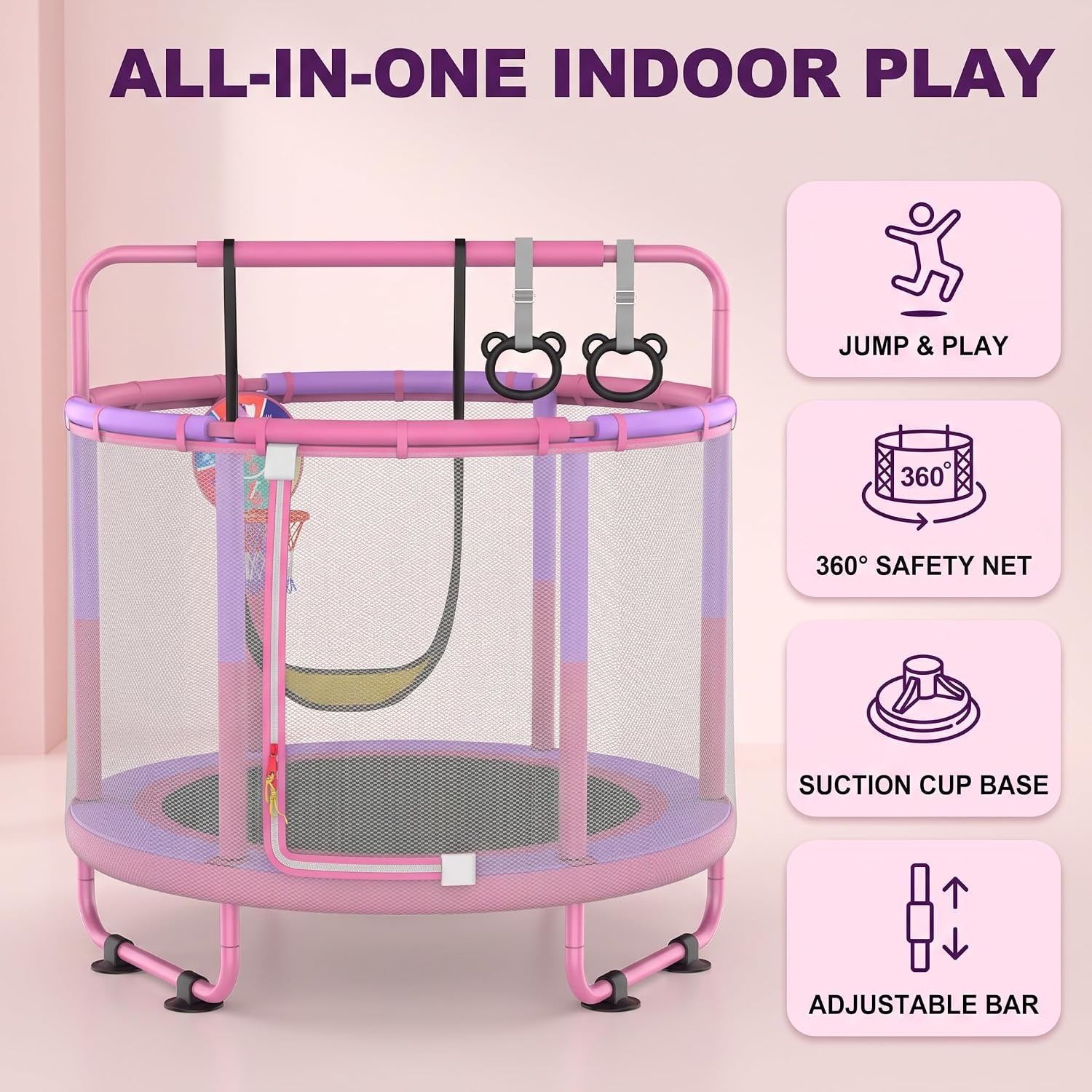 Kindertrampolin mit Spielset 1,2m Rosa-Lila - Jetzt bis zu 34% günstiger!