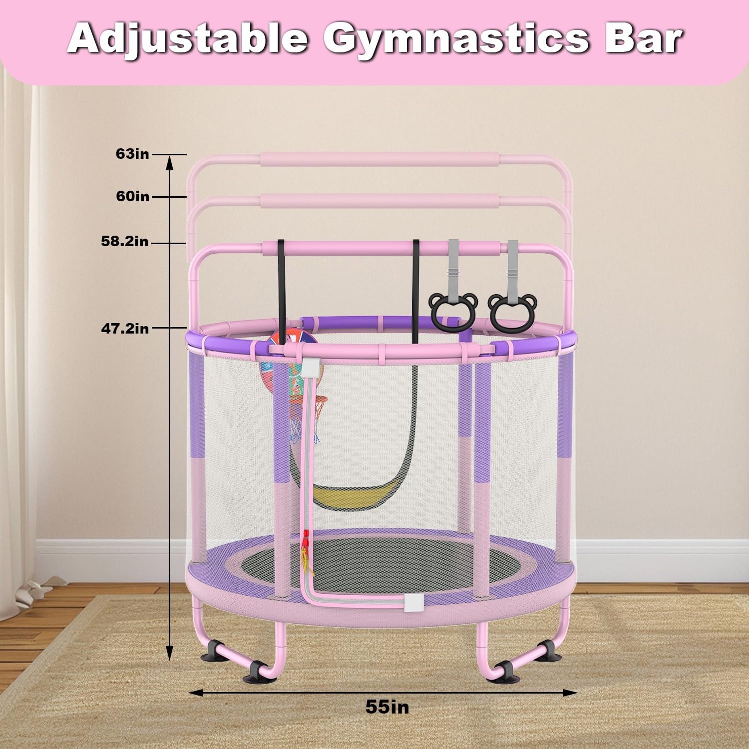 Kindertrampolin mit Spielset 1,2m Rosa-Lila - Jetzt bis zu 34% günstiger!