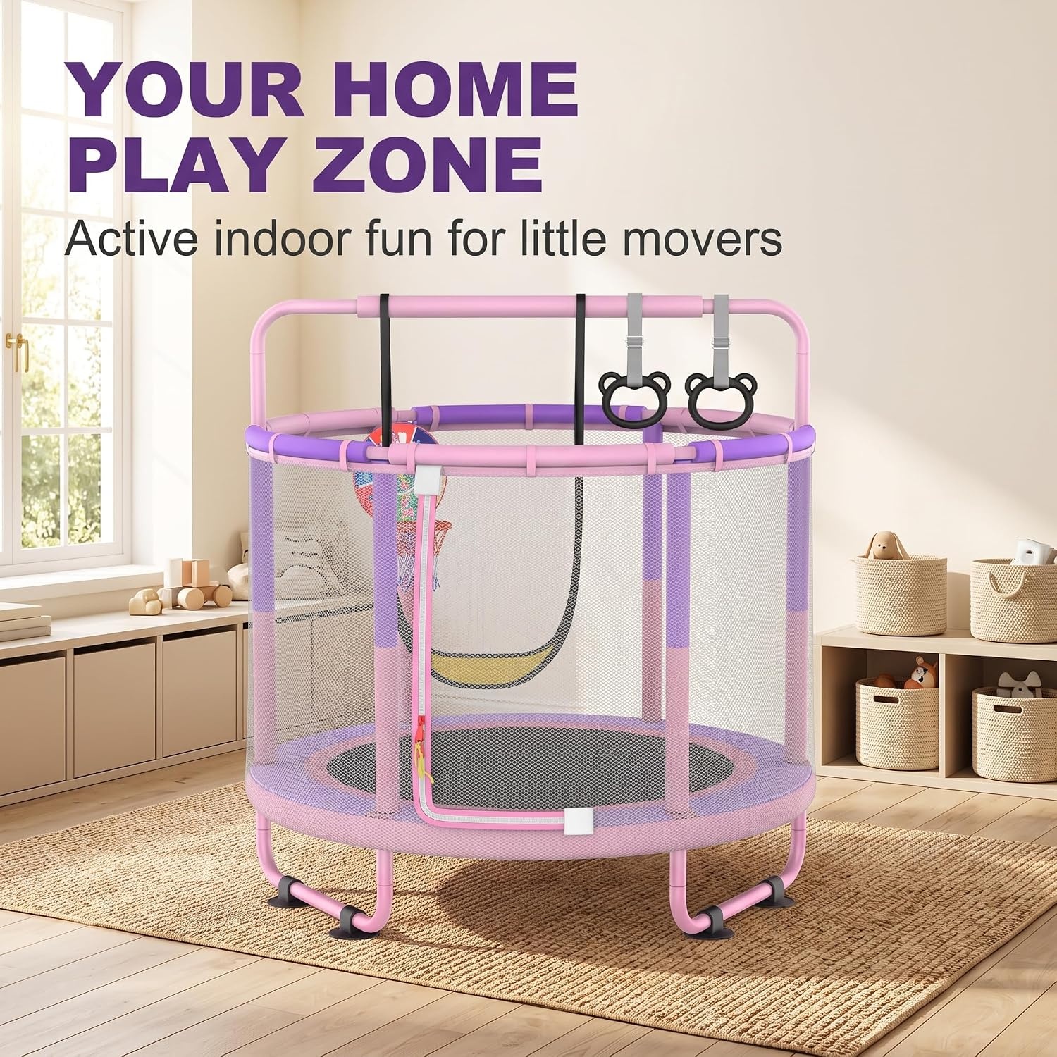 Kindertrampolin mit Spielset 1,2m Rosa-Lila - Jetzt bis zu 34% günstiger!