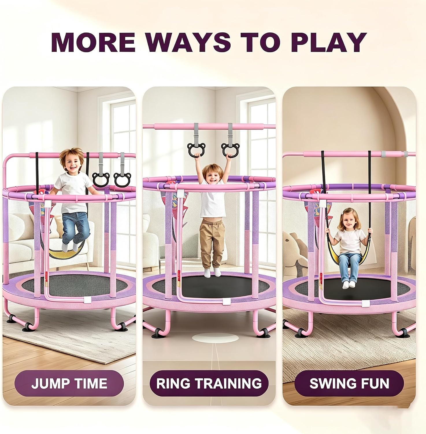 Kindertrampolin mit Spielset 1,2m Rosa-Lila - Jetzt bis zu 34% günstiger!