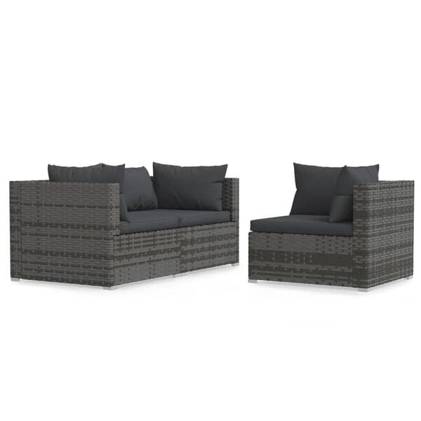 3-teiliges Lounge-Set Poly-Rattan Grau - bis zu 35% Rabatt