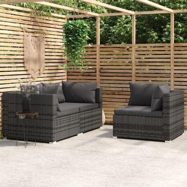 3-teiliges Lounge-Set Poly-Rattan Grau - bis zu 35% Rabatt
