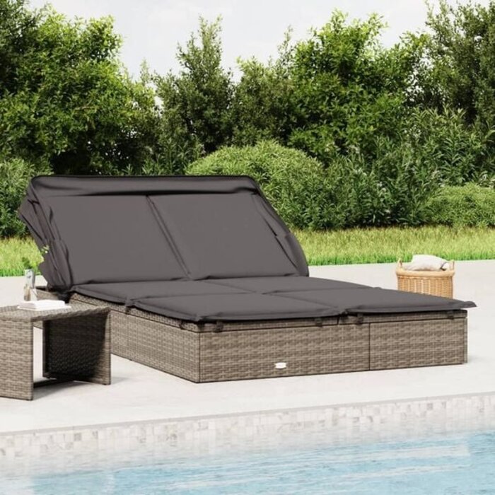 Doppel-Sonnenliege mit Dach 213x118cm - Grau - Outlet bis zu 35% reduziert