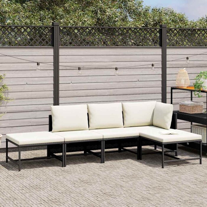 5-teiliges Poly-Rattan Loungeset - Schwarz - bis zu 35% Rabatt
