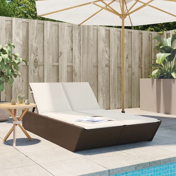Doppel-Sonnenliege aus Poly-Rattan mit Kissen - Braun - bis zu 35% Rabatt